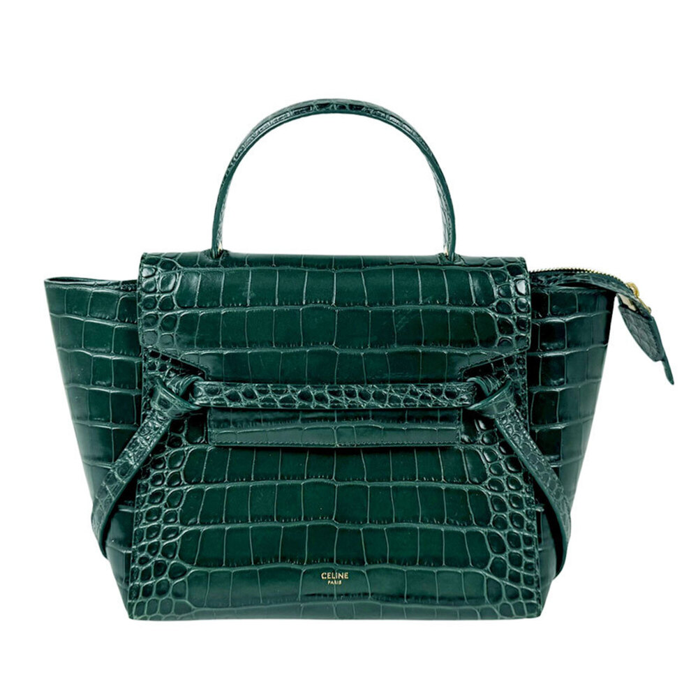 Celine CELINE handbag, shoulder bag, waist embossed leather, green, women's z...